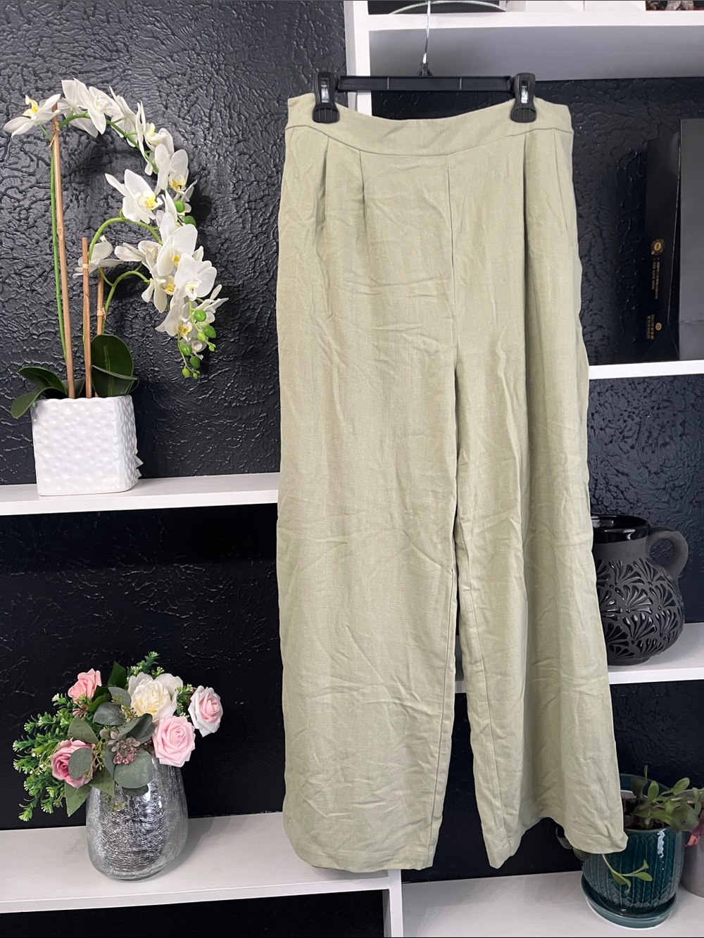Wide-Leg Linen-Blend Pants in Sage - Women's Pull-On Style